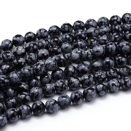 Natural Snowflake Obsidian Round Bead Strands G-J303-09-4mm-1