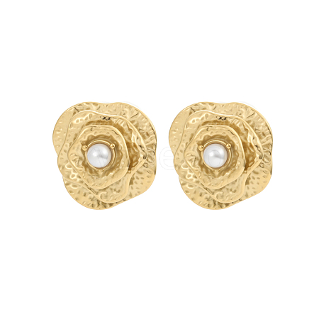 Flower 304 Stainless Steel Stud Earrings STAS-OY016-83G-1