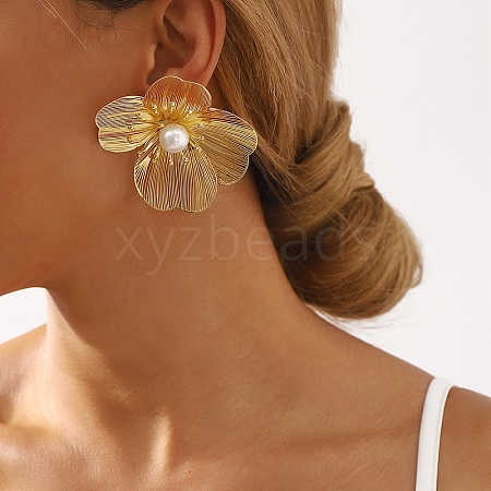 Flower Alloy Stud Earrings EJEW-L096-002G-1