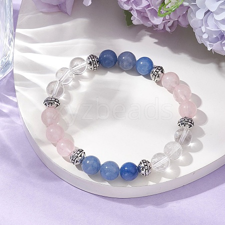 Round Natural Mixed Gemstone and Alloy Beaded Stretch Bracelets for Women BJEW-TA00558-1