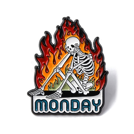 Skeleton with Word Monday & Fire Enamel Pins JEWB-Q015-10B-1