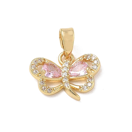 Brass Micro Pave Pink Cubic Zirconia Charms CU-CBA5CBE-06G-1