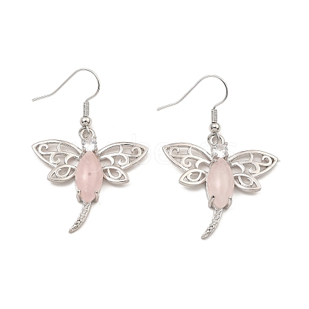 Natural Rose Quartz Dragonfly Dangle Earrings G-Z033-14P-02-1