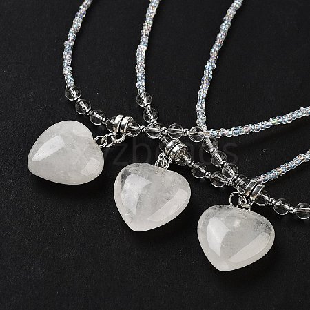 Natural Quartz Crystal Rock Crystal Heart Pendant Necklaces NJEW-G143-02I-1