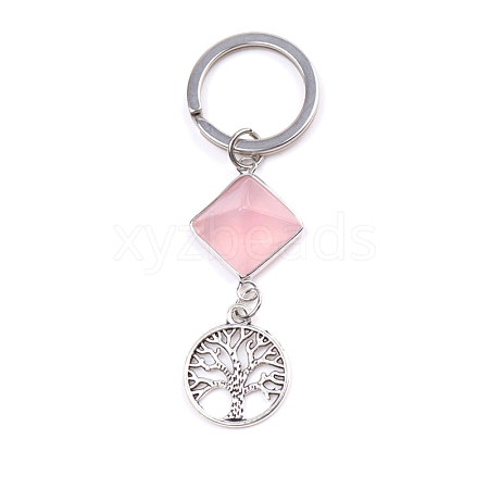 Natural Rose Quartz Pyramid Detachable Pendant Keychain PW-WG20082-04-1