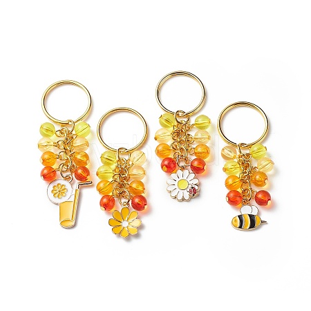 4Pcs Flower/Bee/Orange Juice Alloy Enamel Pendant Keychain KEYC-JKC00412-05-1