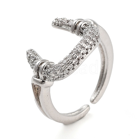 Rack Plating Brass Micro Pave Cubic Zirconia U Shape Open Cuff Rings for Women RJEW-C080-03P-1