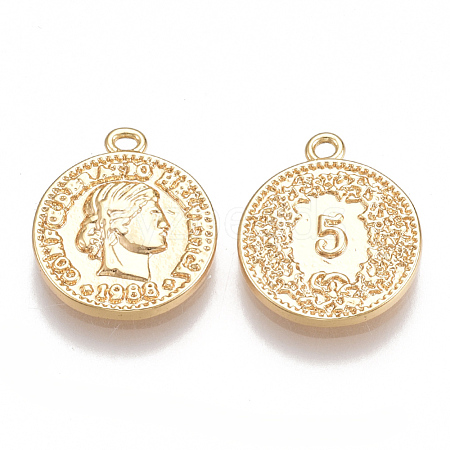 Brass Coin Charms KK-T038-76G-1