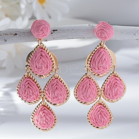 Teardrop Alloy Raffia Dangle Stud Earrings FS-WG86BCE-02-1