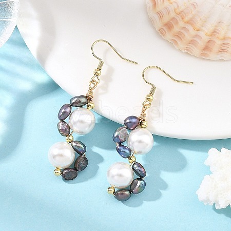 Shell Pearl 304 Stainless Steel Dangle Earrings EJEW-JE07370-01-1