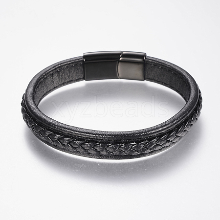Braided Leather Cord Bracelets BJEW-H561-10C-1