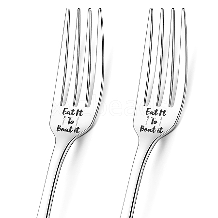 Word Pattern Stainless Steel Fork AJEW-WH0191-005-1