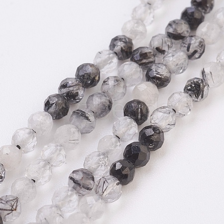 Natural Black Rutilated Quartz Beads Strands G-F568-132-3mm-1