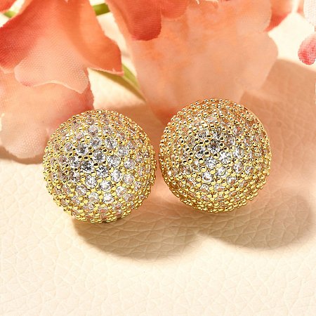 Half Round Brass Micro Pave Clear Cubic Zirconia Stud Earrings EJEW-C126-05G-1