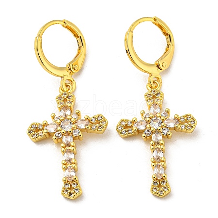 Real 18K Gold Plated Brass Dangle Leverback Earrings EJEW-A033-03G-04-1