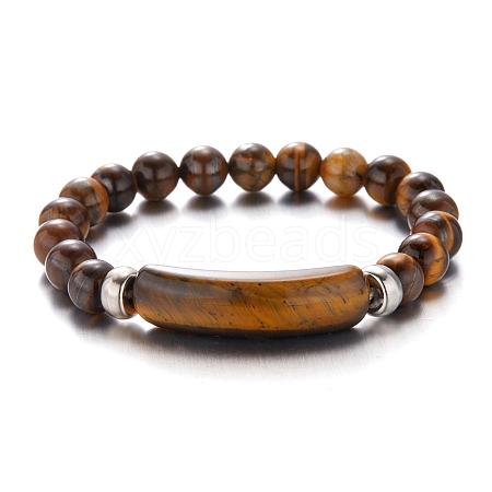 Natural Tiger Eye Beaded Stretch Bracelets PW-WG4B4E2-04-1