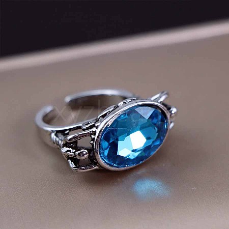 Men's Fashion Faceted Glass Ring Zinc Alloy Hip-hop Ring WA6596-2-1