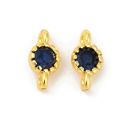 Brass Cubic Zirconia Flat Round Connector Charms KK-H204-02G-03-1