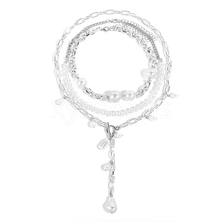 Aluminum & Plastic Pearl 3 Layer Nuggets Tassel Necklaces for Women WG0B97E-02-1