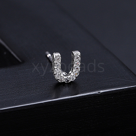 Platinum Brass Micro Pave Cubic Zirconia Stud Earrings XI6969-21-1