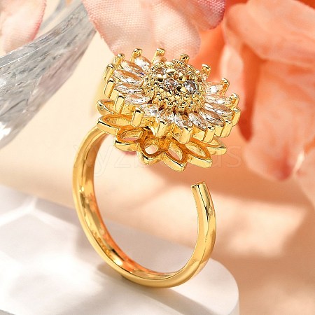 Flower Rotatable Finger Ring for Women RJEW-U035-01G-02-1