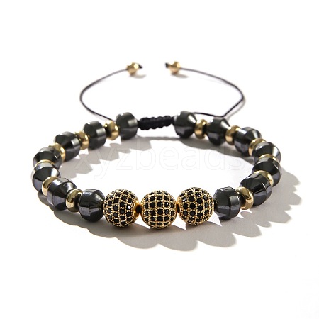 Black Gallstone Brass Micro Pave Zirconia Mesh Bead Woven bracelets for men WN1133-1-1