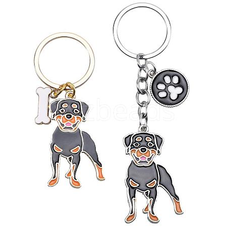 WEWAYSMILE 2 pcs Dog Keychain Car Keychain Pet Pendant Key-Ring Lovely Dog Key-ring Portable Metal Keychain Gift for Pet Lover Birthday Puppy Theme Party Supplies (Rottweiler) JX797A-1