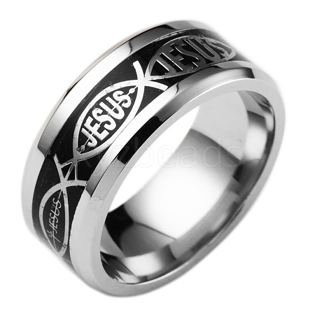 Stainless Steel Jesus Fish with Word Finger Ring EAER-PW0001-170C-02-1