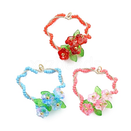 3Pcs Glass Seed Beaded Heart Pendants PALLOY-MZ00463-1