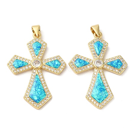 Rack Plating Brass Micro Pave Cubic Zirconia Pendants KK-P268-17I-G-1