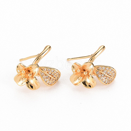 Brass Micro Pave Clear Cubic Zirconia Earring Findings KK-S356-257-NF-1