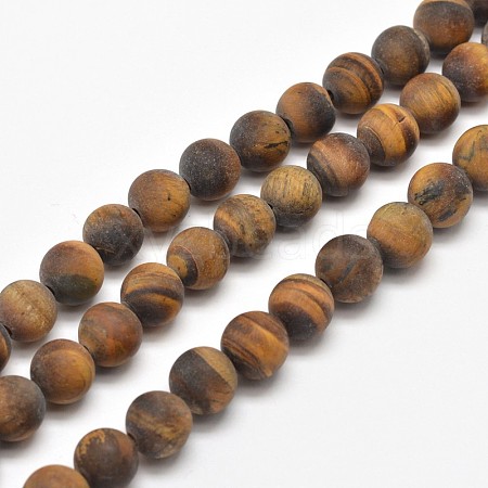 Frosted Natural Tiger Eye Round Bead Strands G-E262-02-10mm-1