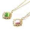 Glass Cat Eye Rhombus Pendant Necklaces NJEW-Z049-01G-1