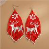 Boho Seed Bead Christmas Deer Tassel Earrings EJEW-Q380-03D-1