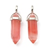 2Pcs Cherry Quartz Glass Double Terminal Pointed Pendants G-YW0002-03-2