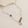 European Faceted Natural Tiger Eye 304 Stainless Steel Alphabet Pendant Necklaces QN9691-15-1