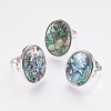 Adjustable Natural Abalone Shell/Paua ShellFinger Rings RJEW-F083-B03-1