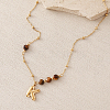 European Faceted Natural Tiger Eye 304 Stainless Steel Alphabet Pendant Necklaces QN9691-11-1