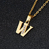 201 Stainless Steel Crystal Rhinestone Initial Pendant Necklaces FS-WG3A711-23-1
