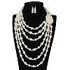 Plastic Imitation Pearl Multi-layer Necklaces & Dangle Earring Set FS-WG734E6-01-5