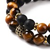2Pcs Natural Mixed Stone and Brass Cubic Zirconia Beads Stretch Bracelets Set for Women Men BJEW-JB08942-5