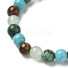 Round Natural Tiger Eye & Green Spot Jasper & Synthetic Turquoise & Glass Beads Stretch Bracelets for Girl Women FS-WGE0C43-02-2