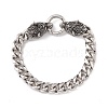 Tarnish Resistant 201 Stainless Steel Curb Chains Bracelet with Wolf Clasp for Women BJEW-E107-06P-1