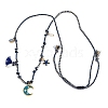 304 Stainless Steel Blue Enamel Moon Pendant Cotton Cord Adjustable Necklaces NJEW-C093-04G-4