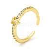 Clear Cubic Zirconia Initial Letter Open Cuff Ring RJEW-H120-09G-T-1