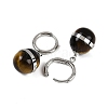 304 Stainless Steel & Natural Tiger Eye Round Hoop Earrings for Women EJEW-K281-22P-2