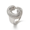 Letter Brass Micro Pave Clear Cubic Zirconia Open Cuff Ring for Women RJEW-N046-03C-P-1