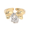 Brass Bowknot Open Cuff Ring for Women RJEW-C102-15GP-2