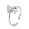 Clear Cubic Zirconia Butterfly with Flower Open Cuff Ring RJEW-I094-12P-1