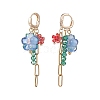 Lampwork Flower & Glass & Chain Tassel Long Dangle Hoop Earrings EJEW-TA00138-3